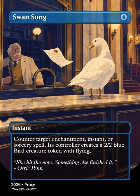 Swan Song card with original art