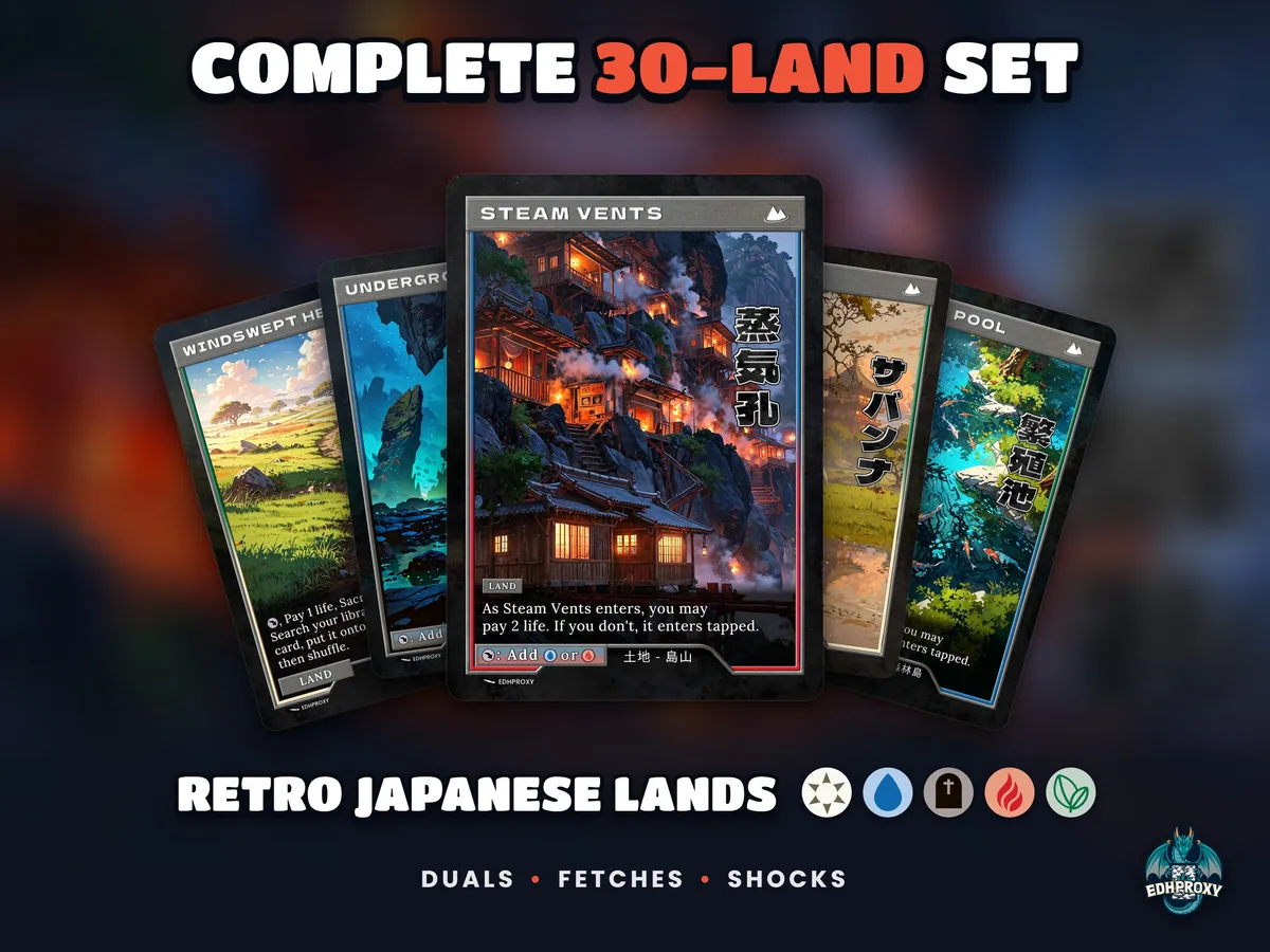 Retro Japanese Lands: 30 full-art retro Japanese-style proxy land cards for Commander / EDH