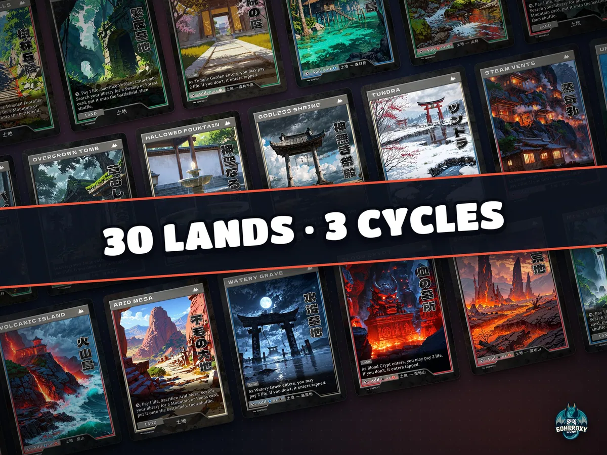 All 30 retro Japanese proxy lands: duals, fetches and shocks with original full art